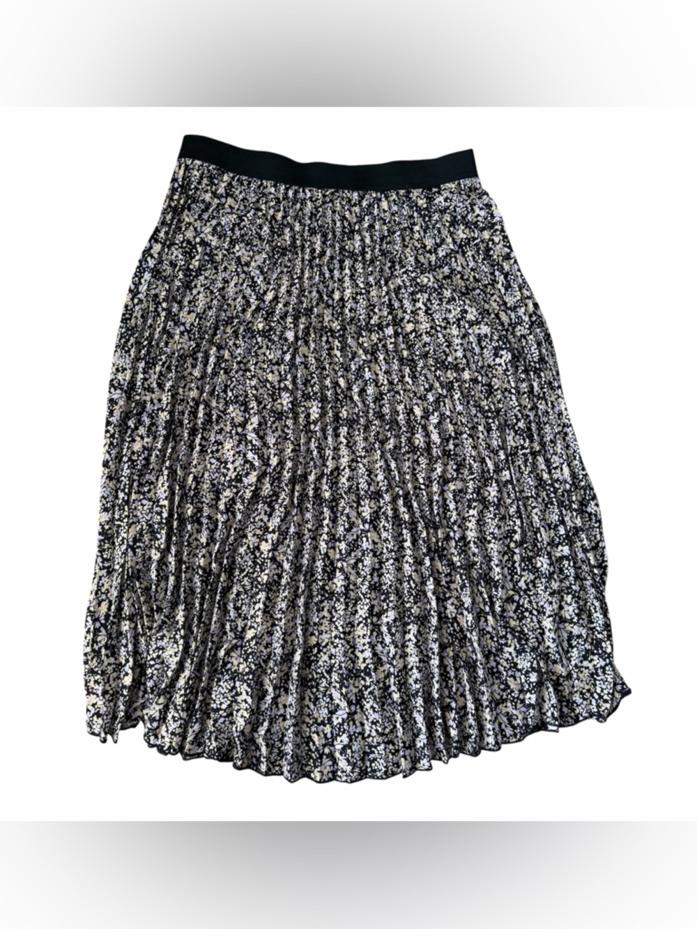 Vince Camuto Pleated Floral Midi Skirt Black Boho Feminine